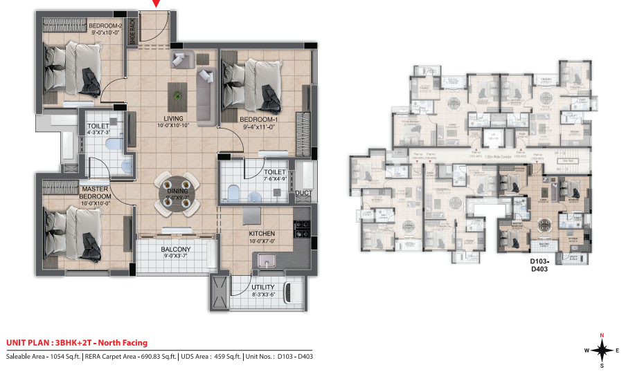 3BHK 1054 dra urbania